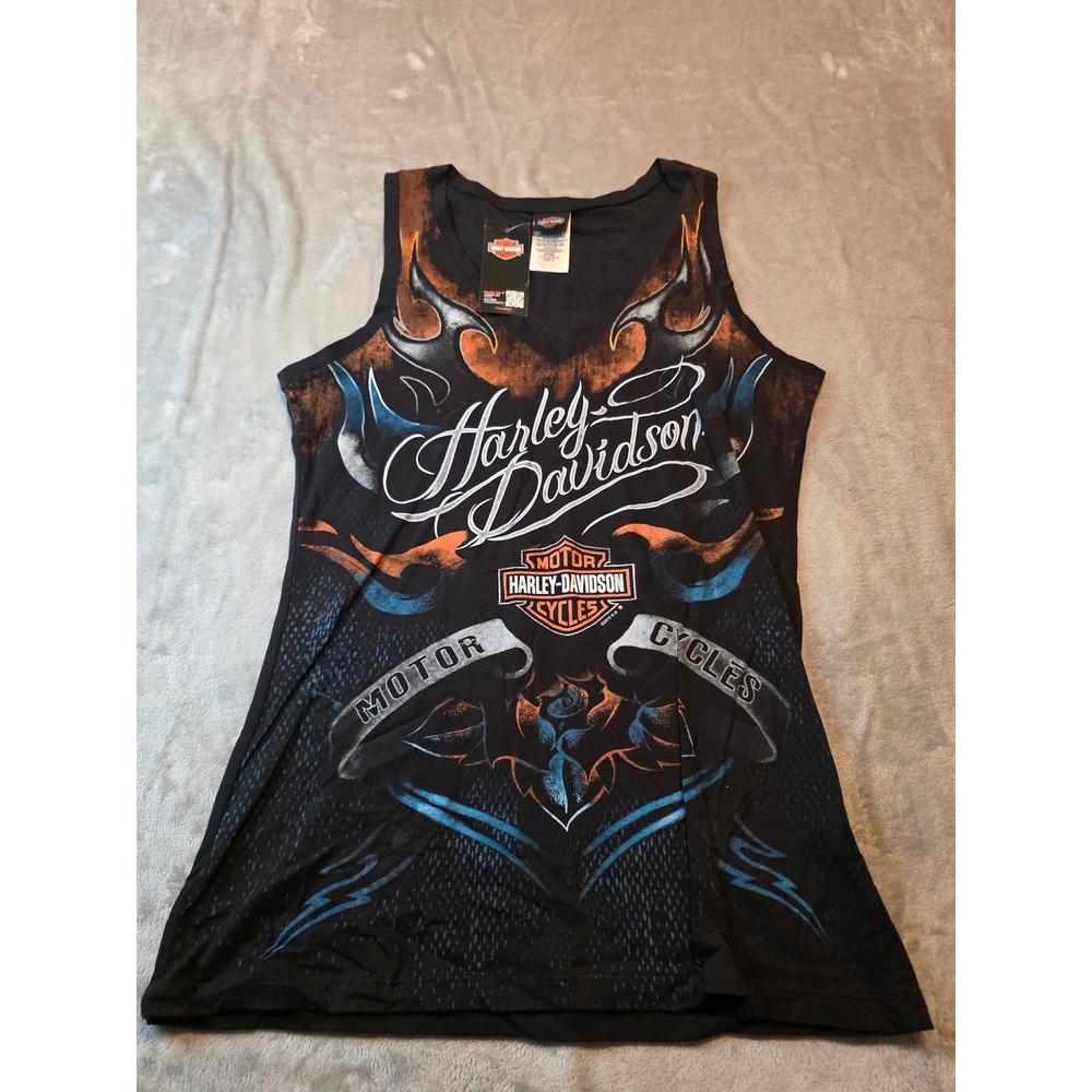 Harley Davidson Tank Top Women S Black Nassau Bahamas Graphic Flames V-Neck
